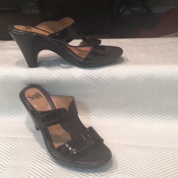 Dark Brown Slide in Heels - Picture 2 of 5